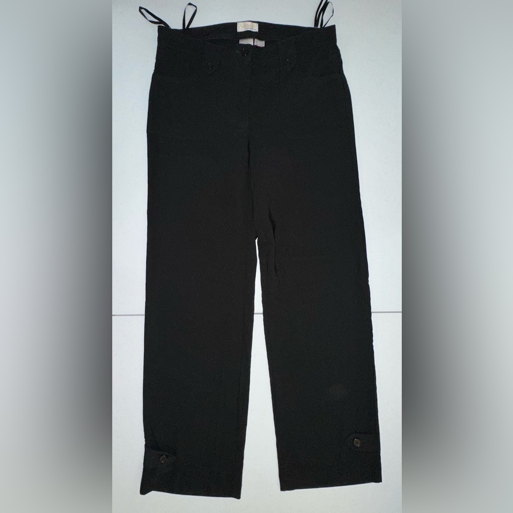 AlessaW Collection Chic Black Wide Leg Trousers Button accents on pant leg cuffs